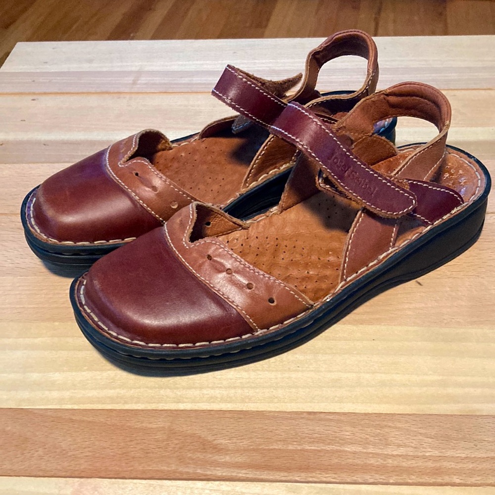 Josef Seibel Sandals Womens 36 Brown Leather Closed Toe Ankle Strap Air Massage